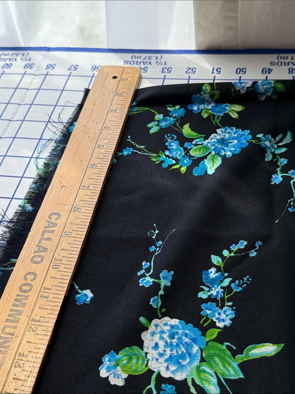 Suggested Title  Vintage 1980s Blue/Black Floral Polyester Dress Fabric 1.5 Yds
